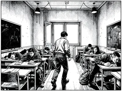 Last student in empty classroom