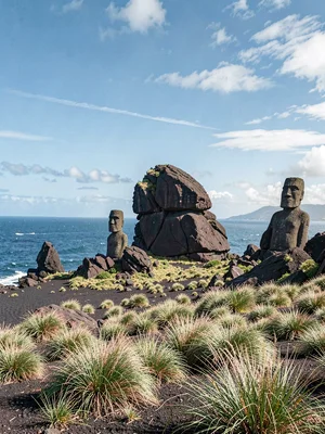 Edge-of-world isolation on Rapa Nui, Volcanic rock formations emerging from wind
