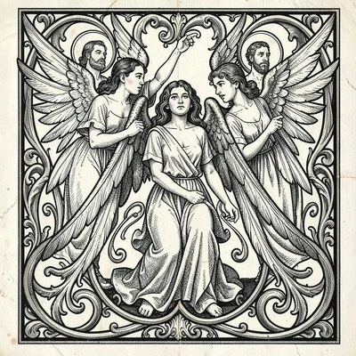 Angels with elaborate wings