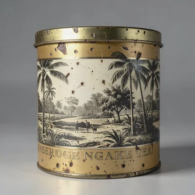 Antique Tea Tin Worn Gold Border Fade