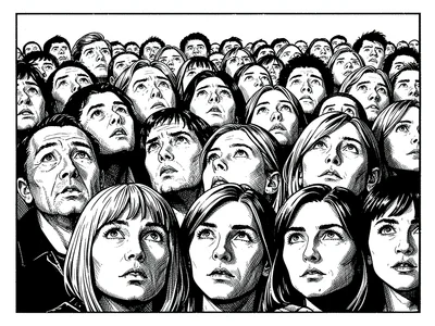 Crowd looking upward