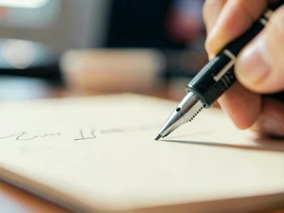 Pen tip writing on paper, desk dissolved