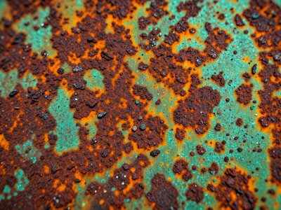 Weathering steel panel after five years, stable rust layer creating warm brown-o