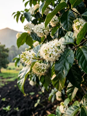 White Coffee Flowers Blooming on Highland Branch