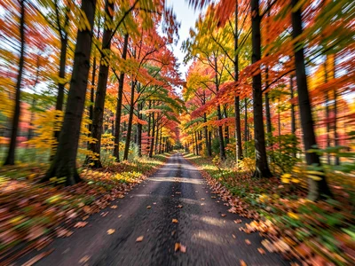 Autumn forest color bands through motion