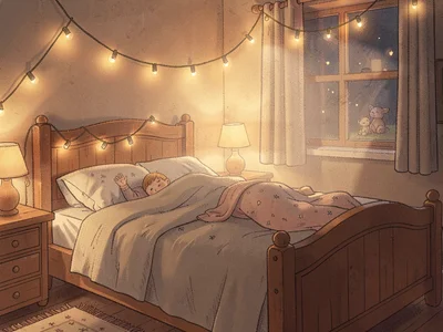 Cozy bedroom with string lights