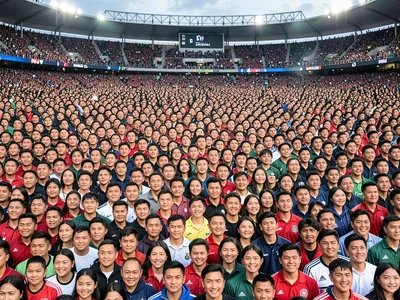 Stadium crowd as wall of faces