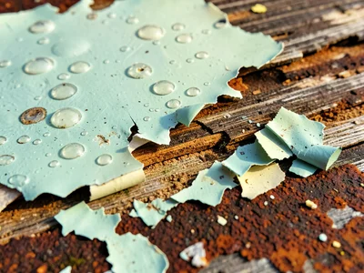 Bubble blisters in exterior paint, moisture-driven delamination creating dome sh