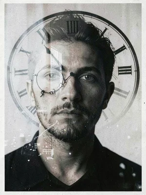 Clock face through portrait
