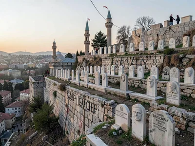 Hillside cemetery overlooking city