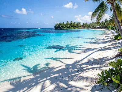 Lagoon turquoise light in Rarotonga, The precise line where lagoon turquoise mee