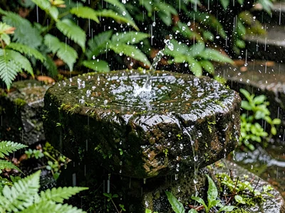 Garden stone with rain patterns fresh
