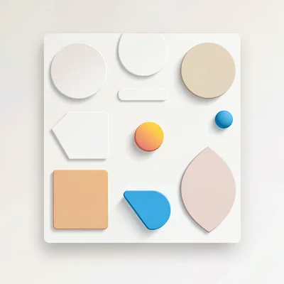 Flat spatial-ui composition of an abstract gesture-tutorial overlay with shape p