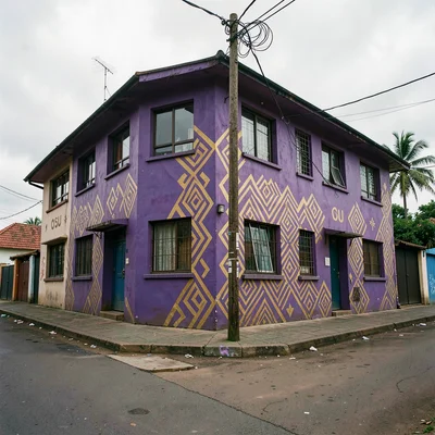 Overcast flat light in Accra, Ghana turning surfaces into pure color fields, Cor