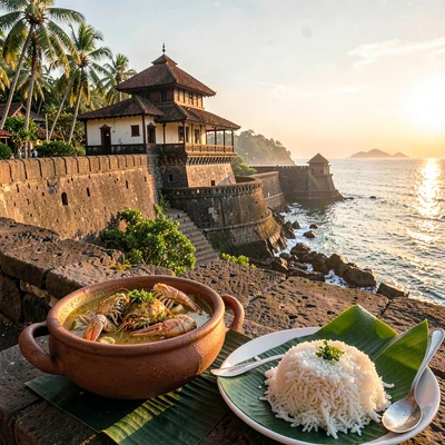 Galle fort golden hour, Dutch colonial tropical, Fresh crab curry served in clay