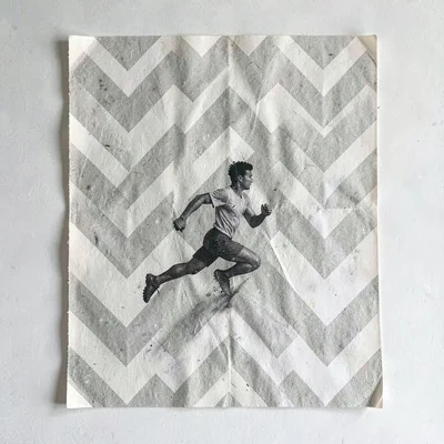 Riso poster with a chevron pattern and a single runner breaking through, raw pap