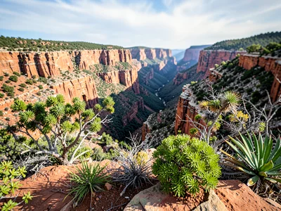 Canyon overlook near plants to far walls