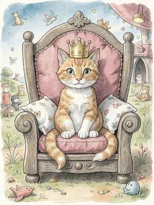 Royal cat on cushion throne