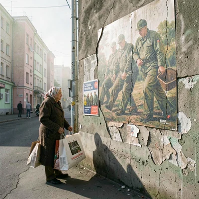 Post-Soviet urban photography, An elderly woman in a headscarf carrying shopping