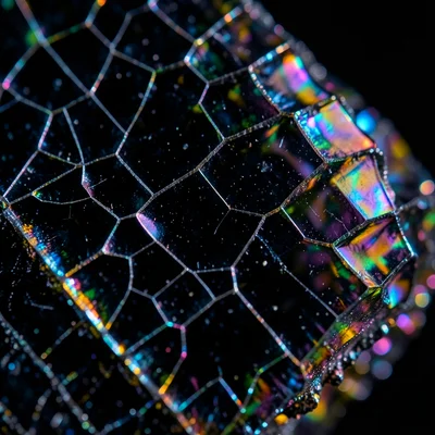 Volcanic obsidian fracture surface, conchoidal pattern, glassy black with reflec
