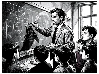Teacher drawing map for children