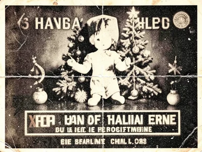 Xerox of vintage holiday advertisement, warm tones shifted, nostalgic decay