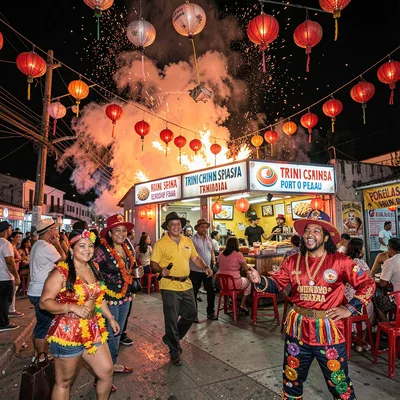 Carnival saturation explosion in Port of Spain, Trinidad, Trini Chinese restaura