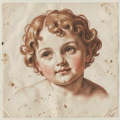 Cherub head with curly hair
