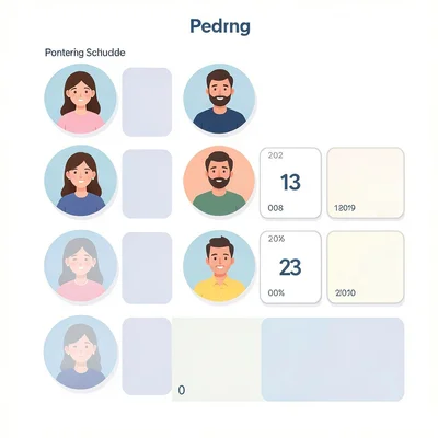 Flat illustration of a mentor-pairing schedule grid with avatar circles and time