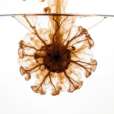 Amber and burnt sienna ink blooming in water, autumn harvest warmth
