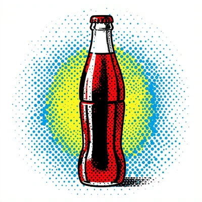 Halftone dot illustration, soda bottle advertisement style , Ben-Day dots, pop a