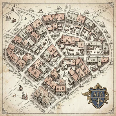 A medieval guild-quarter plan of a fictional city with separate wards for weaver