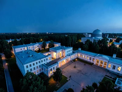 Observatory compound from above at blue hour