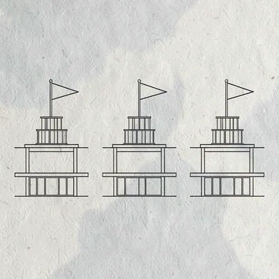 Blueprint options-comparison plate, three parallel structural elevations rendere