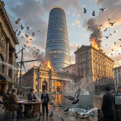 Oil-baron nouveau meeting Flame Tower modernity in windy Baku, abandoned oil wor