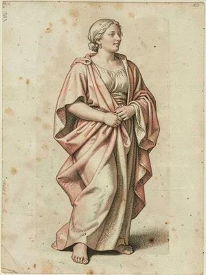 Draped figure with flowing fabric