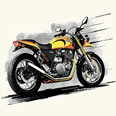 Halftone dot illustration, motorcycle in motion , Ben-Day dots, pop art aestheti