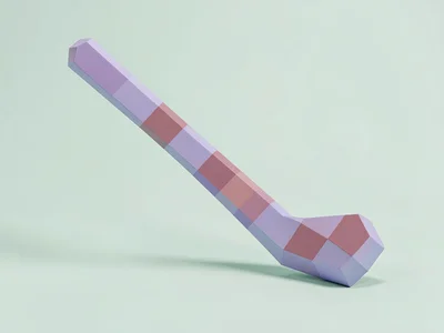 Bladed cream lowpoly hockey stick with chunky lavender blade and a faceted dusty