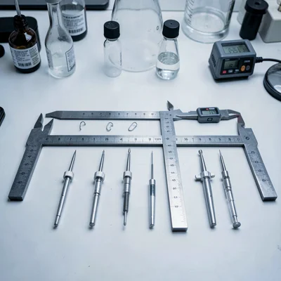 Precise geometric composition, industrial clarity, Laboratory workspace with pre