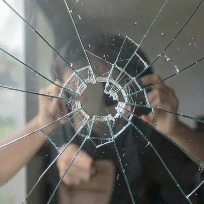 Glass breaking mid-shatter