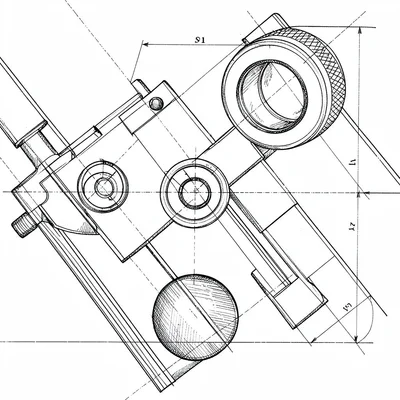Blueprint study of a laser cutter optics path with mirrors and focal lens, techn