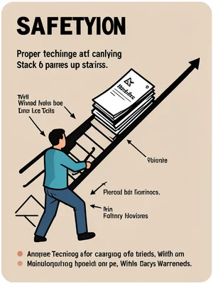 Proper technique for carrying a stack of papers up stairs with wind advisory war