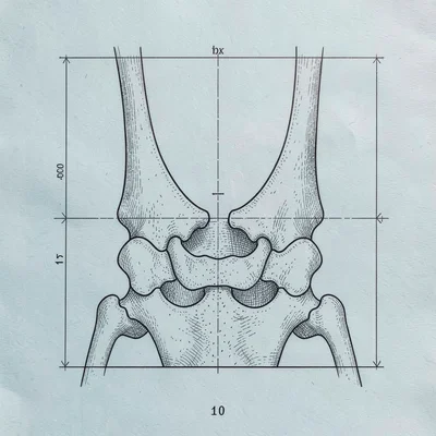 Blueprint cross section of a lower-back lumbar spine, fine ink hatching, calm pa