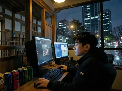 PC-bang gaming alone at night