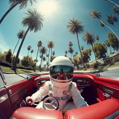 Empty coast road palm trees lining shiny 60s retro re
