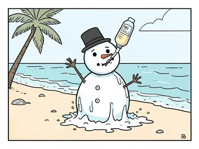 Snowman at beach with sunscreen
