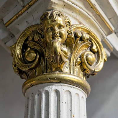 Baroque ornament fragment, Moravian gilt detail, Column capital volute spiral, d