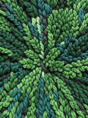 A dense forest canopy seen from below, each leaf a different shade of green tuft