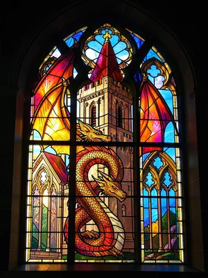 Medieval dragon stained glass