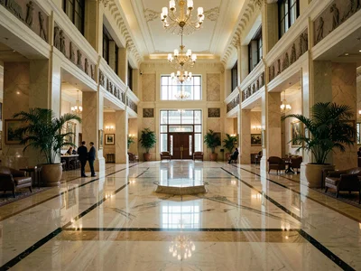 Grand hotel lobby centered